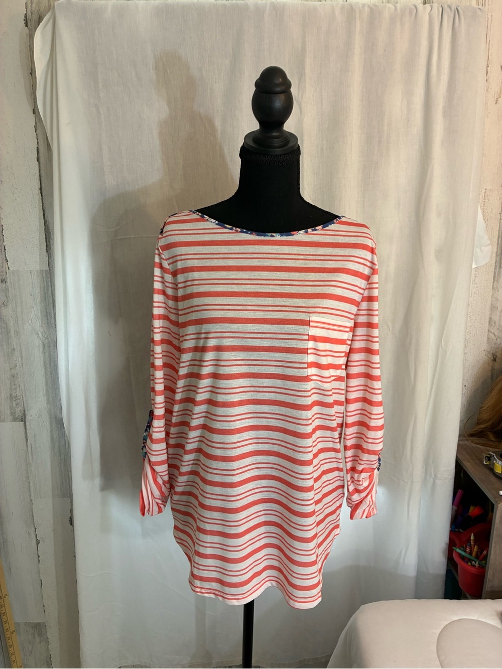 Rebecca Malone Coral and White Striped Boatneck Tunic